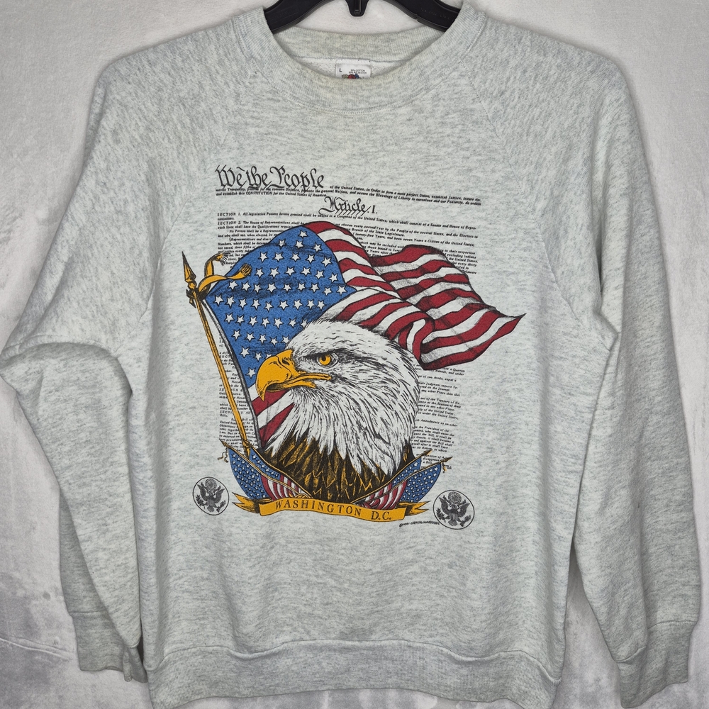 Vintage‎ 1991 Patriotic Eagle Constitution Sweatshirt Size Large